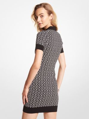 Logo Jacquard Polo Dress in BLACK/BONE | Michael Kors