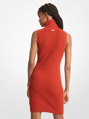 Ribbed Wool and Cashmere Blend Sleeveless Turtleneck Dress