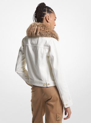 Michael Kors Faux Fur Trim Denim Utility Jacket