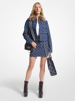 Veste fonctionnelle en denim jacquard à logo empire bordée de fausse fourrure