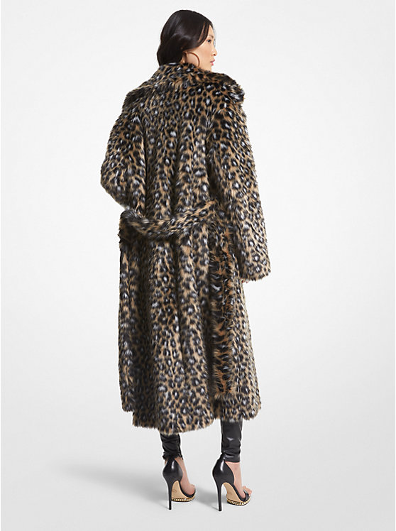 Leopard Print Faux Fur Robe Coat image number 1