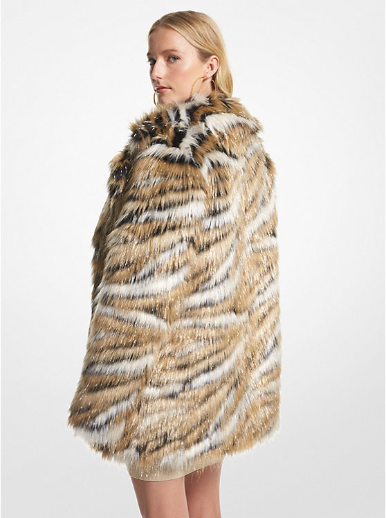 Metallic Tiger Jacquard Faux Fur Coat image number 1