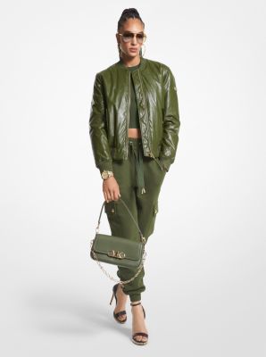 Michael kors olive green leather clearance jacket