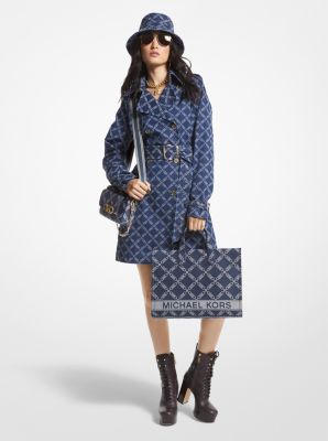Michael Kors Empire Logo Jacquard Denim Trench Coat In Blue ModeSens