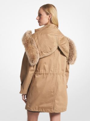 Anorak en coton extensible bordé fausse fourrure