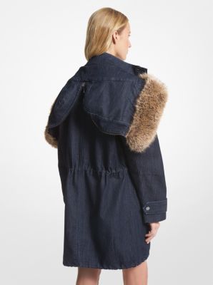 Anorak en denim bordé de fausse fourrure