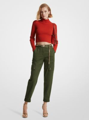 Detachable Feather Trim Stretch Crepe Pants