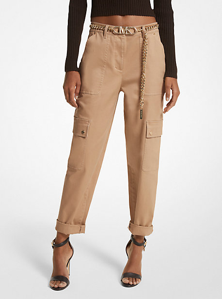 Michael Kors Stretch Organic Cotton Cargo Pants In Brown