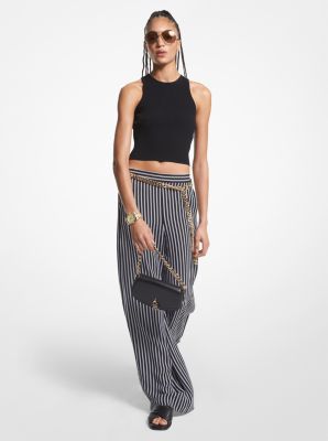 Striped Georgette Wide-Leg Pants | Michael Kors Canada