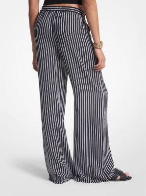 Striped Georgette Wide-Leg Pants | Michael Kors Canada