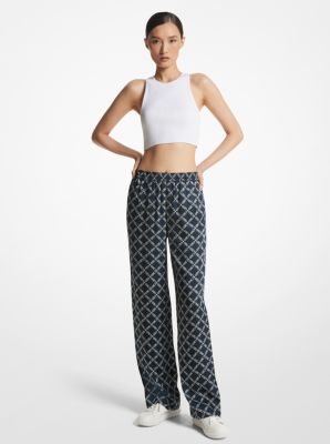 Empire Logo Print Satin Pajama Pants | Michael Kors Canada