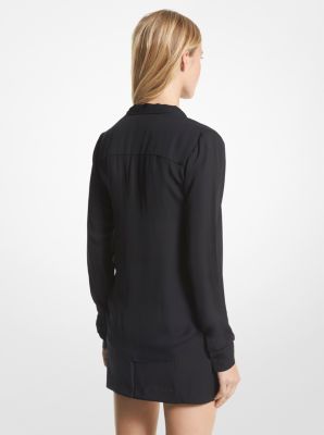 Viscose Blend Tie-Neck Blouse image number 1