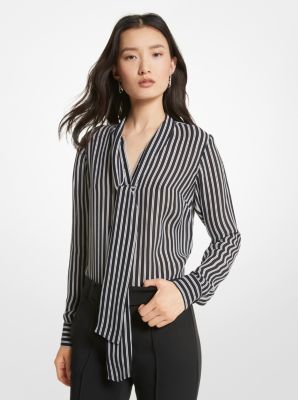 Striped Georgette Tie-Neck Blouse image number 0