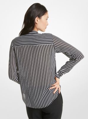 Striped Georgette Tie-Neck Blouse image number 1