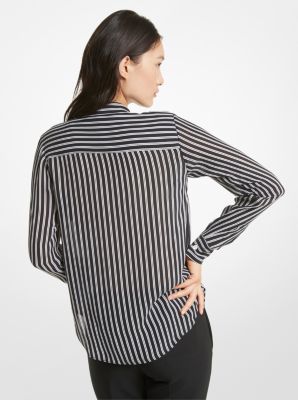 Blusa de georgette a rayas con cuello con lazada image number 1