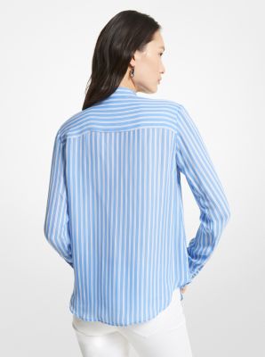 Blusa de georgette a rayas con cuello con lazada image number 1