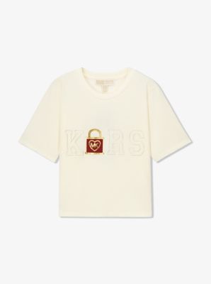 Qixi KORS Organic Cotton Cropped T-Shirt in BONE | Michael Kors