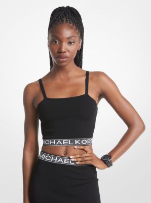 Michael Kors Logo Tape Stretch Knit Tank Top In Black