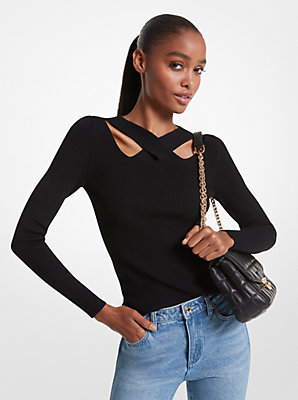 Michaelkors Ribbed Stretch Knit Cutout Sweater