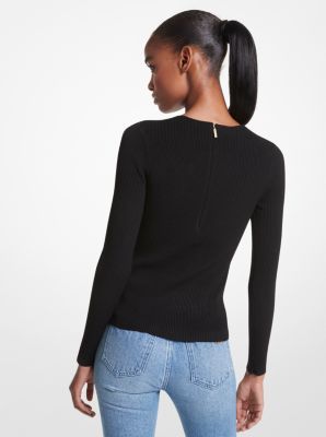 Ribbed Stretch Knit Cutout Sweater image number 1