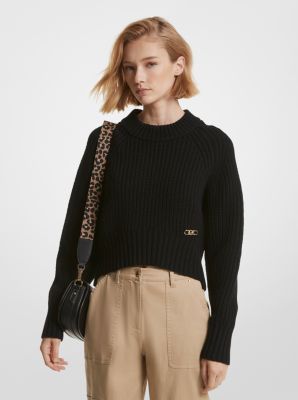 Ribbed Wool Blend Cropped Sweater