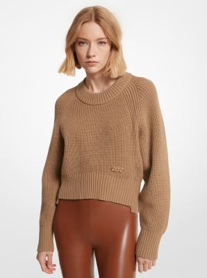 Ribbed Wool Blend Cropped Sweater