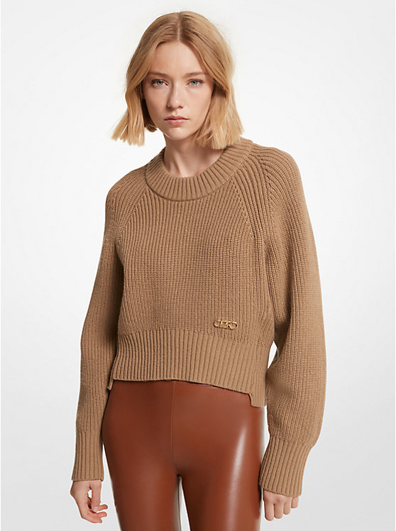 Ribbed Wool Blend Cropped Sweater image number 0