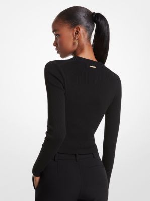 Ribbed Wool Blend Sweater in BLACK | Michael Kors