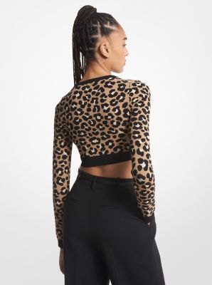Leopard Jacquard Knit Zip Cardigan | Michael Kors