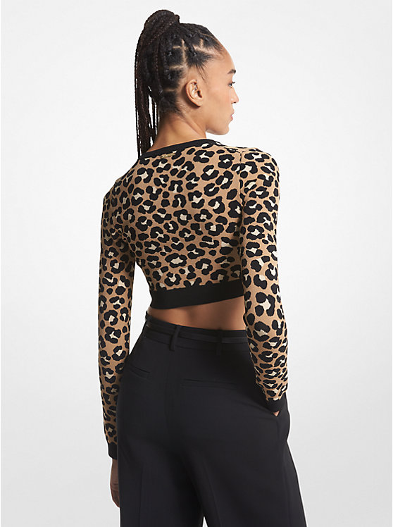 Leopard Jacquard Knit Zip Cardigan image number 1