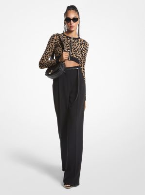 Shop Michael Kors Leopard Jacquard Knit Zip Cardigan In Brown
