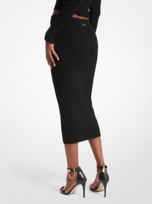 Ribbed Merino Wool Blend Pencil Skirt image number 1