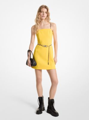 Shop Michael Kors Stretch Crepe Belted Mini Dress In Yellow