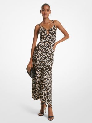 Leopard Print Matte Jersey Cutout Slip Dress | Michael Kors Canada