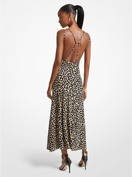 Leopard Print Matte Jersey Cutout Slip Dress image number 1