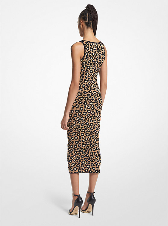 Robe mi-longue en jacquard à motif léopard image number 1