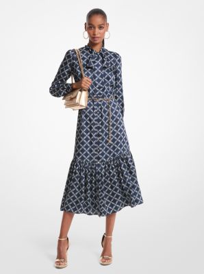 Empire Logo Print Satin Belted Dress Michael Kors Canada