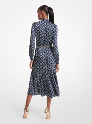 Empire Logo Print Satin Belted Dress | Michael Kors Canada