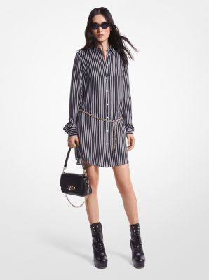 Striped Georgette Belted Shirtdress image number 0