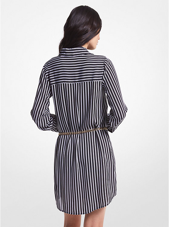 Striped Georgette Belted Shirtdress image number 1