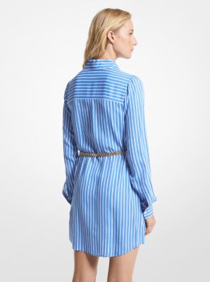 Striped Georgette Belted Shirtdress image number 1