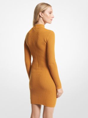 Ribbed merino wool-blend turtleneck mini dress