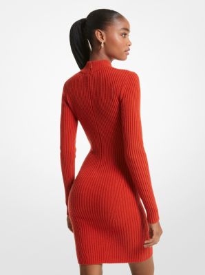 Vestido de mezcla de lana merino acanalada in TERRACOTA BRILLANTE | Michael Kors