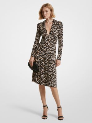 Vestido de punto liso mate elástico con estampado de leopardo image number 0