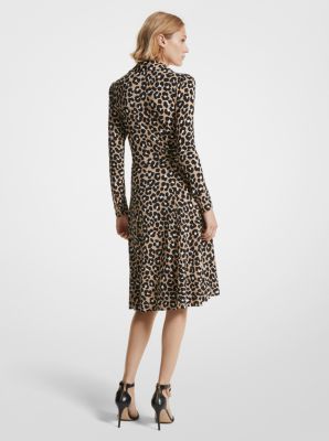 Vestido de punto liso mate elástico con estampado de leopardo image number 1