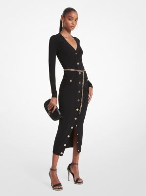 knee length dresses for ladies Michael Michael Kors V-Neck Stretch Belted Midi Dress main image 1
