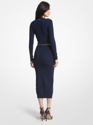 Stretch Viscose Belted Midi Dress image number 1