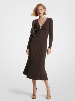 Ribbed Stretch Knit Ring Midi Dress