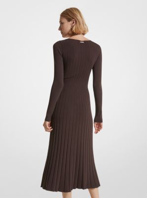 Robe midi en tricot côtelé extensible avec anneau