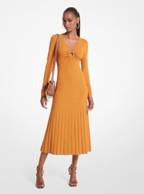 Robe midi en tricot côtelé extensible avec anneau